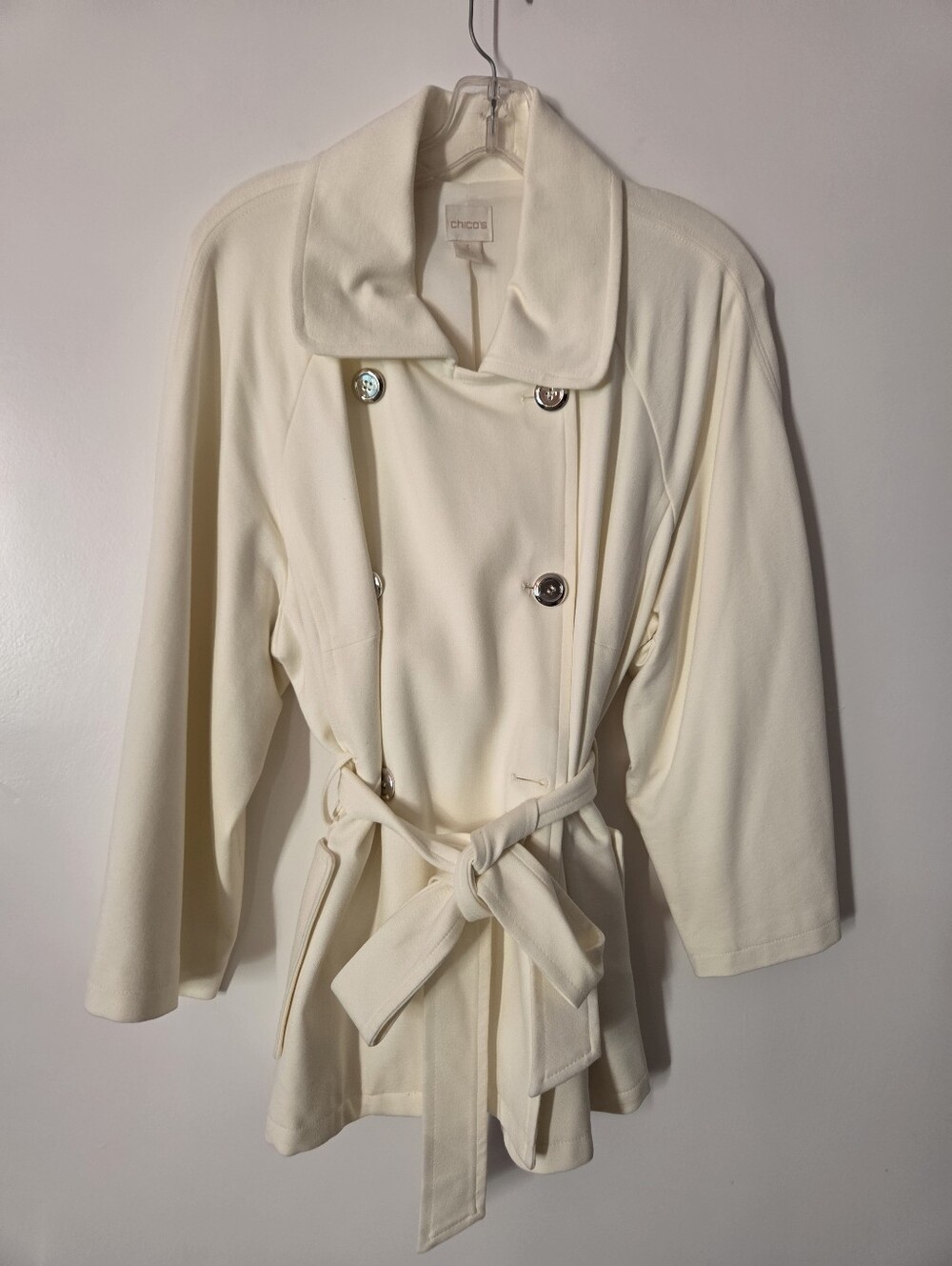 Chico's Women's Cream Double-Breasted Belted Jacket